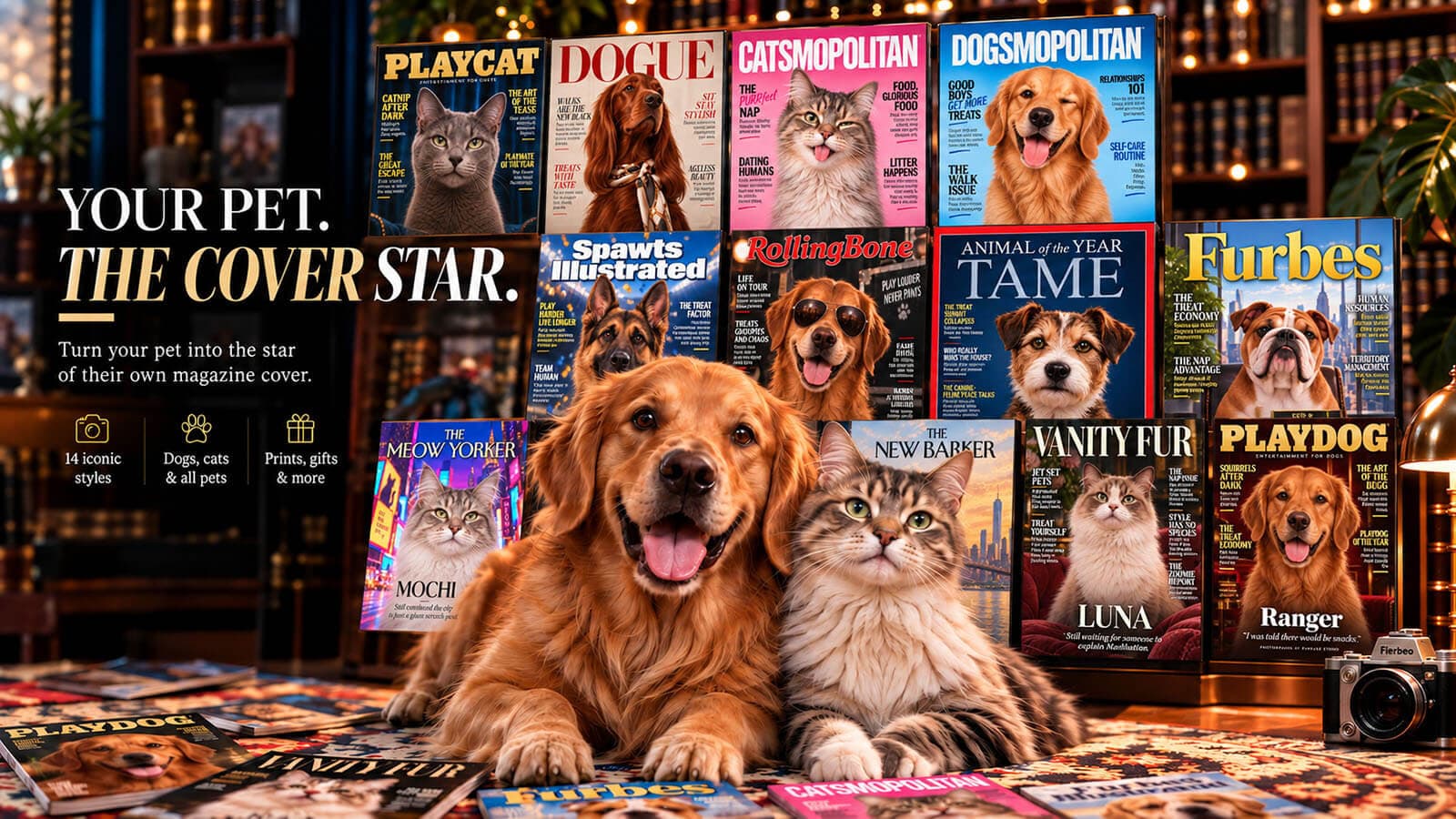 Your pet, the cover star — 14 satirical magazine cover styles